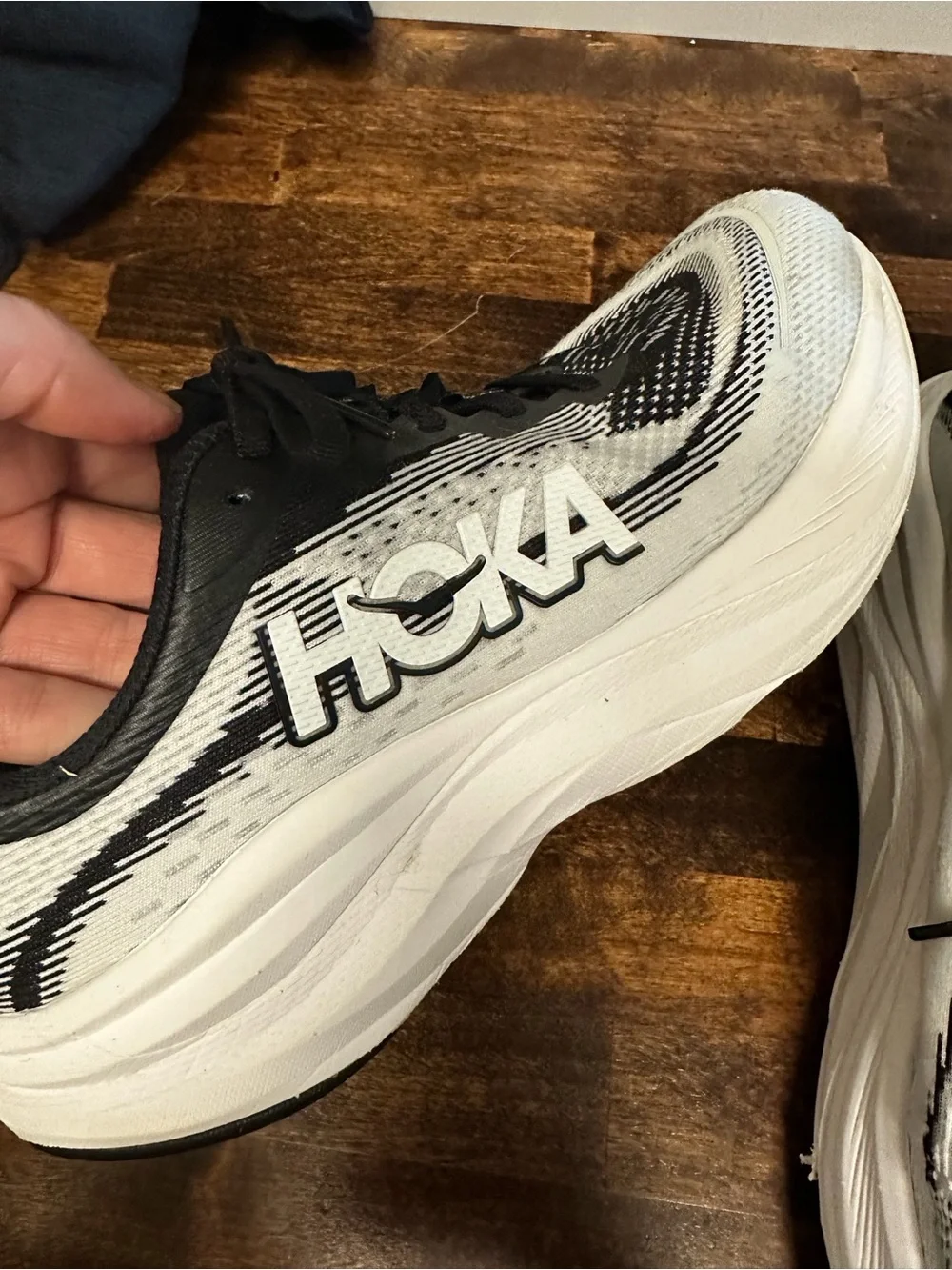 Hoka White and Black Knit Running Sneakers